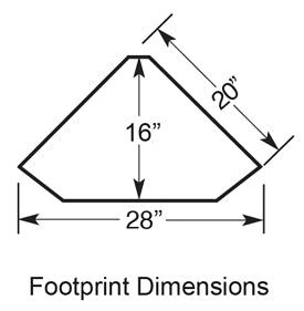 Footprint dimensions of 28 " wide x 16" deep x 20" from corner out along side - for HM-680-483 - Drake Corner Curio - Oak For Less® Furniture