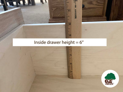 detail picture of a ruler showing the 6 inch inside height of a drawer from top edge to the bottom of the drawer of the OD-O-T456 - Traditional Oak Pedestal Bed - Oak For Less® Furniture