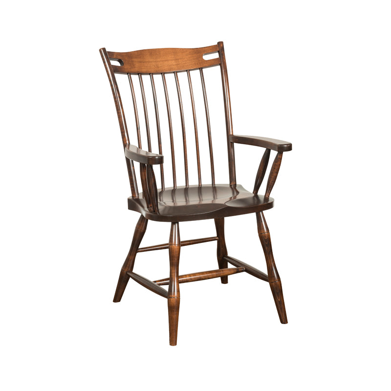 Amish made Edmonton Solid Brown Maple Arm Chair with Wood Seat - Oak For Less® Furniture