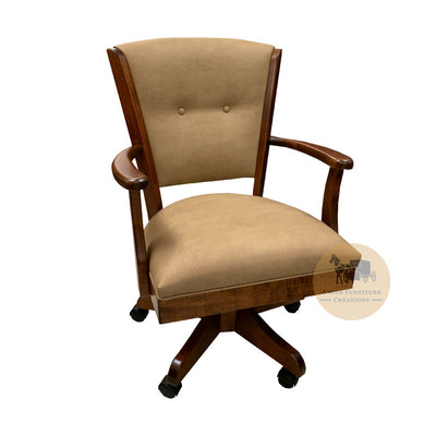 Amish made Caster chair in brown maple with tan fabric cushion back and seat | Oak For Less® Furniture & Amish Furniture Creations ™