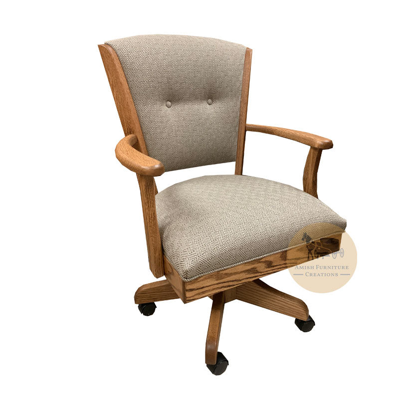 Amish made Caster chair in oak with gray fabric cushion seat and back | Oak For Less® Furniture & Amish Furniture Creations ™