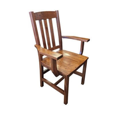 Amish made Old Mission Arm Chair with Wood Seat in Solid Oak | Oak For Less® Furniture & Amish Furniture Creations ™