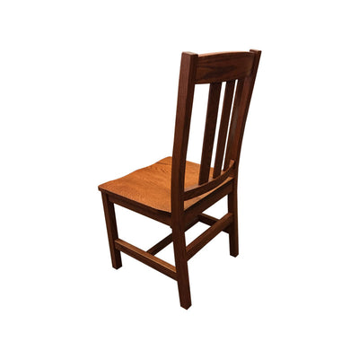 Amish made Old Mission Side Chair with Wood Seat in Solid Oak - back view - Oak For Less® Furniture