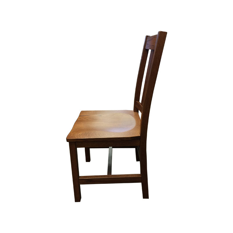 Amish made Old Mission Side Chair with Wood Seat in Solid Oak - side view - Oak For Less® Furniture