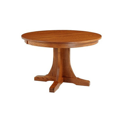 Amish made Old Mission Round Single Pedestal Table in Solid Oak - Oak For Less® Furniture