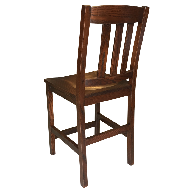 Amish made Old Mission 24" Barstool with Wood Seat in Solid Oak - back view | Oak For Less® Furniture & Amish Furniture Creations ™