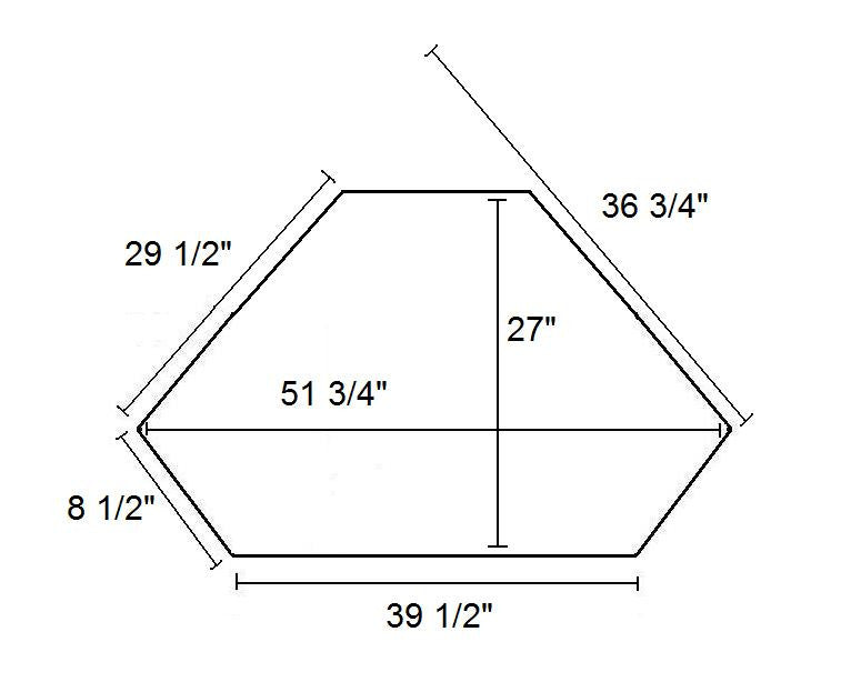 FD-4040M-WOOD - Mission Oak 52" Corner TV Stand with Wood Doors measurement diagram of 39.5" across the front, 27" from front to back, 51.75" from left to right at the widest points, 8.5" from front edge to side corner, 29.5" from widest side corner to back, 36.75" distance from corner of a wall to widest point of the cart- Oak For Less® Furniture