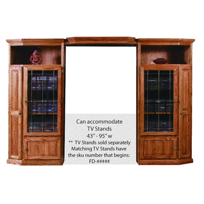 FD-4170T - Traditional Oak 3 Piece Entertainment Wall Unit - can accommodate TV stands from 43" - 95" wide - tv stands sold separately - matching tv stands have the sku number that begins: FD-##### - Oak For Less® Furniture