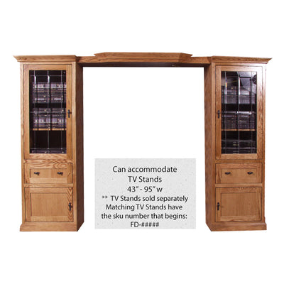 FD-4174M - Mission Oak 3 Piece Entertainment Wall Unit - can accommodate TV stands from 43" - 95" wide - tv stands sold separately - matching tv stands have the sku number that begins: FD-##### - Oak For Less® Furniture