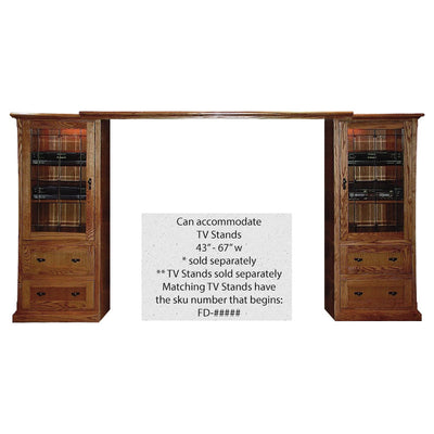 FD-4190M - Mission Oak 3 Piece Entertainment Wall Unit - can accommodate TV stands from 43" - 67" wide - tv stands sold separately - matching tv stands have the sku number that begins: FD-##### - Oak For Less® Furniture