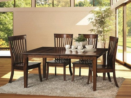 Amish made Classic 4 Leg Table and 6 Wood Seat Side Chairs in Solid Brown Maple - Oak For Less® Furniture