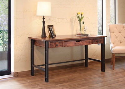 IFD-866DESK - Parota Collection 60" Writing Desk pictured in a room setting with an upholstered chair, desk lamp, and other accessories - Oak For Less® Furniture