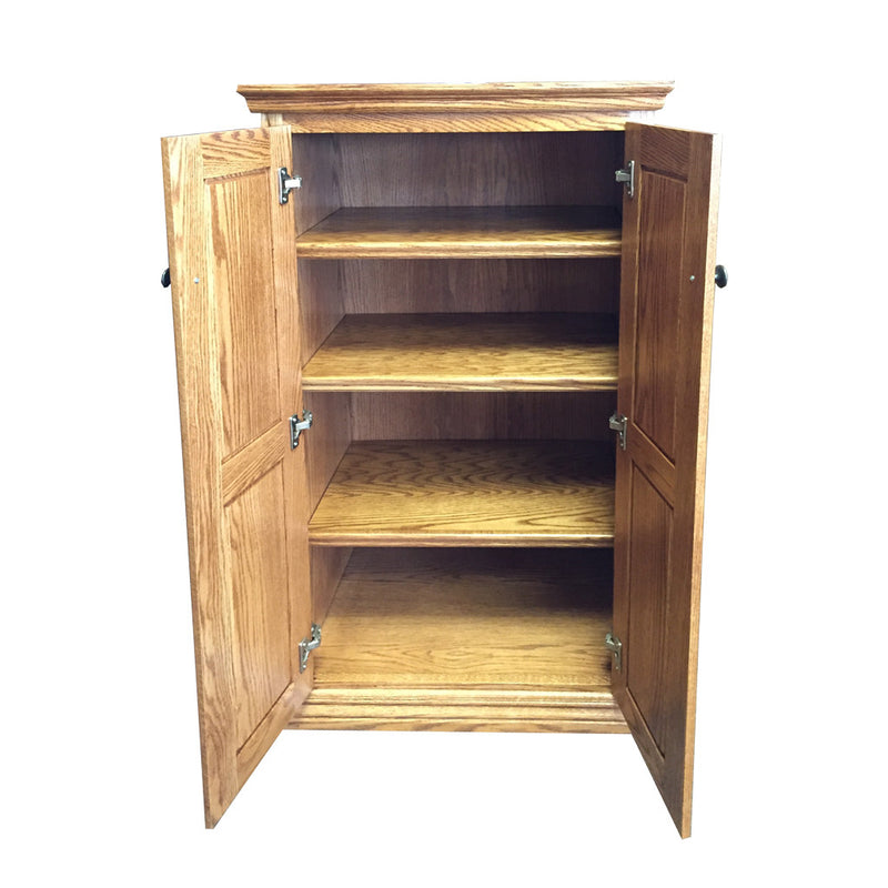 OD-O-T2448-FD-wood - Traditional Oak Bookcase 24" w x 17.75" d x 48" h with Full Doors - Wood - shown with doors open - Oak For Less® Furniture