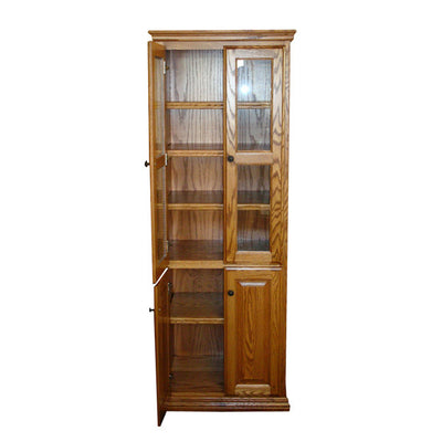 OD-O-T2472-FD-glass-wood - Traditional Oak Bookcase 24" w x 17.75" d x 72" h with Full Doors - Glass and Wood - left side doors pictured open - Oak For Less® Furniture