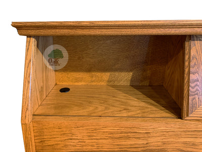 detail picture of the grommet hole inside the back corner of the area behind one of the sliding doors of the OD-O-T462 - Traditional Oak Bookcase Headboard - Oak For Less® Furniture