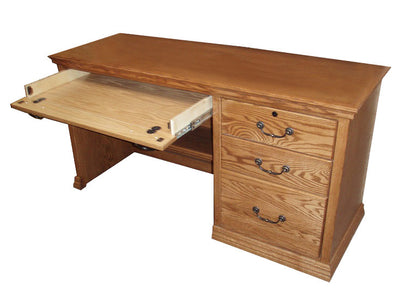 OD-O-T698 - Traditional Oak 57" Computer Desk with drop-front drawer open - Oak For Less® Furniture