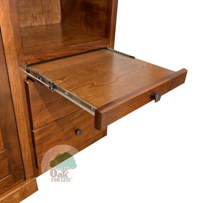 detail of pullout tray open on a side pier for the OD Oxford Murphy Wall Bed With Side Piers - Oak For Less® Furniture