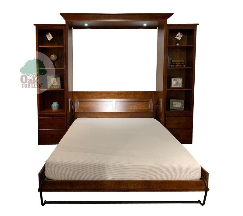 OD Oxford Murphy Wall Bed - open with display mattress - With Side Piers - Queen Size - Oak For Less® Furniture