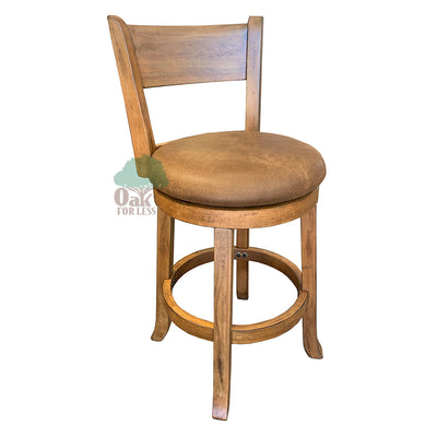 SD-1646RO-B24 Rustic Swivel 24" high Barstool with Back | Oak For Less ®