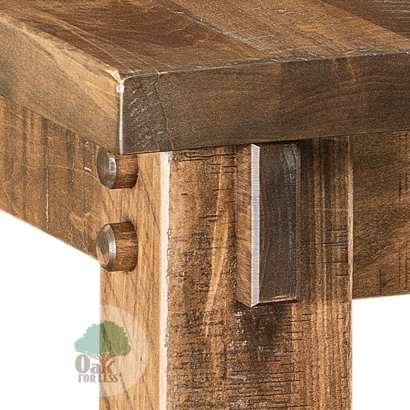 Amish made Houston Leg Table in Solid Rough Sawn Brown Maple - corner detail - Oak For Less® Furniture